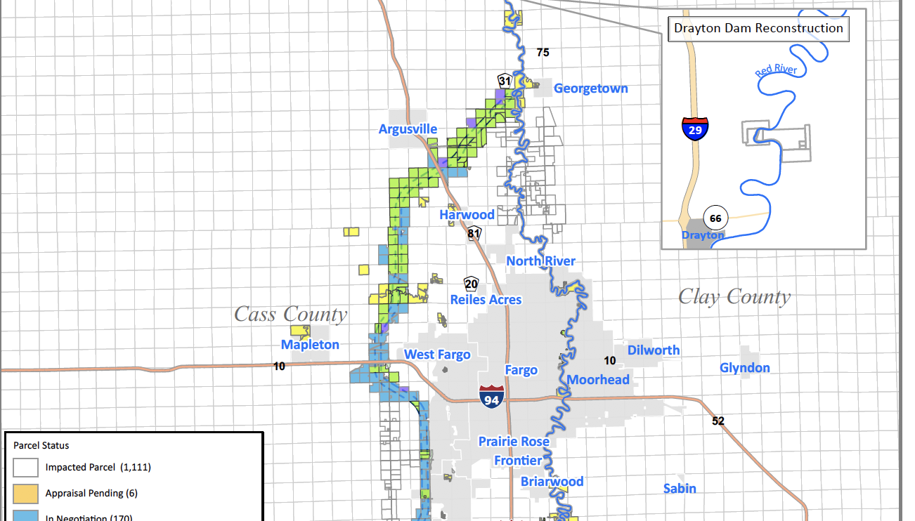 April 2020 Property Acquisition Status Map - Metro Flood Diversion 